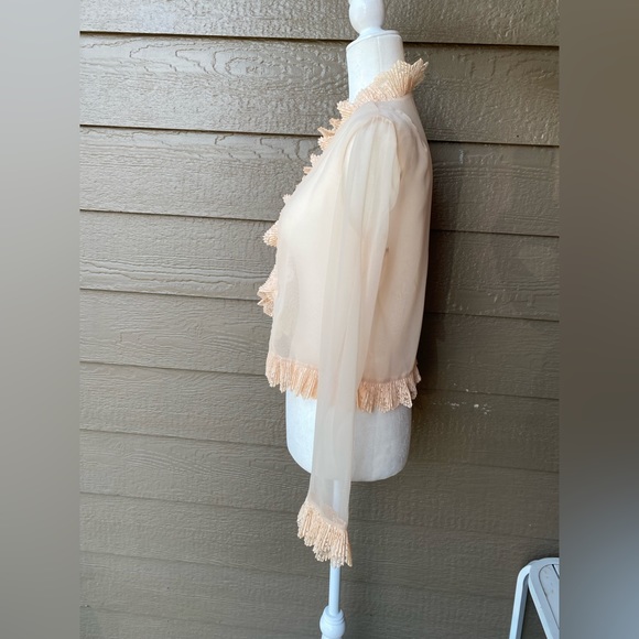 Vintage handmade sleeve lace ruffle detail mesh top bohemia, Victorian - Picture 11 of 12